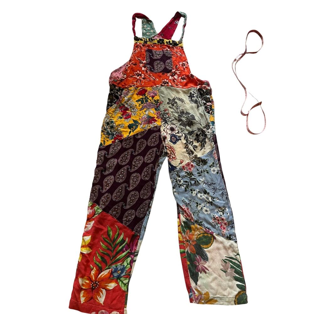 Sacred Threads Patchwork Overalls Jumpsuit 100% Rayon Floral Paisley Boho XL L